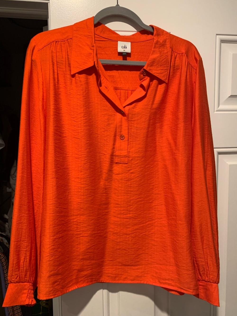 CAbi Posh Top Red Orange long sleeve